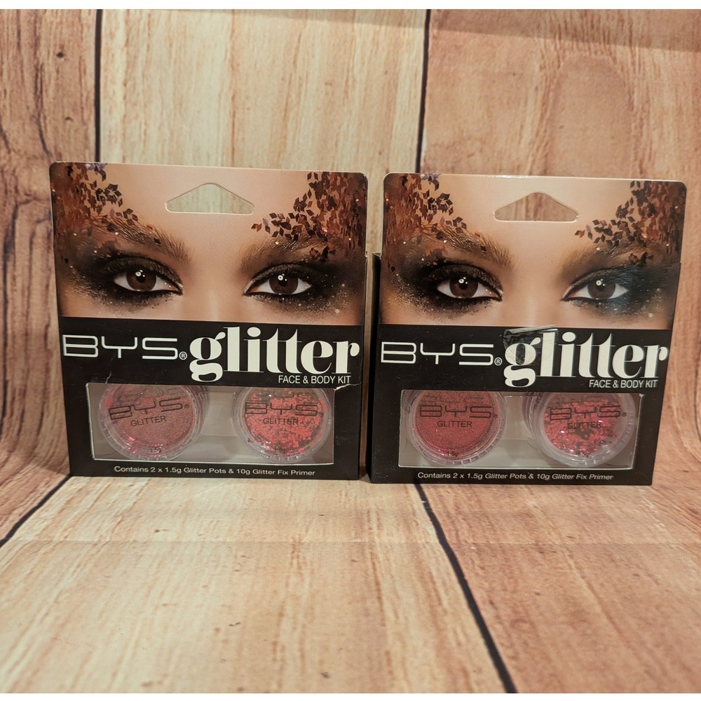 Lot of 2 BYS Glitter Face & Body Kit Fuchsia Pink Sparkle Makeup with Primer